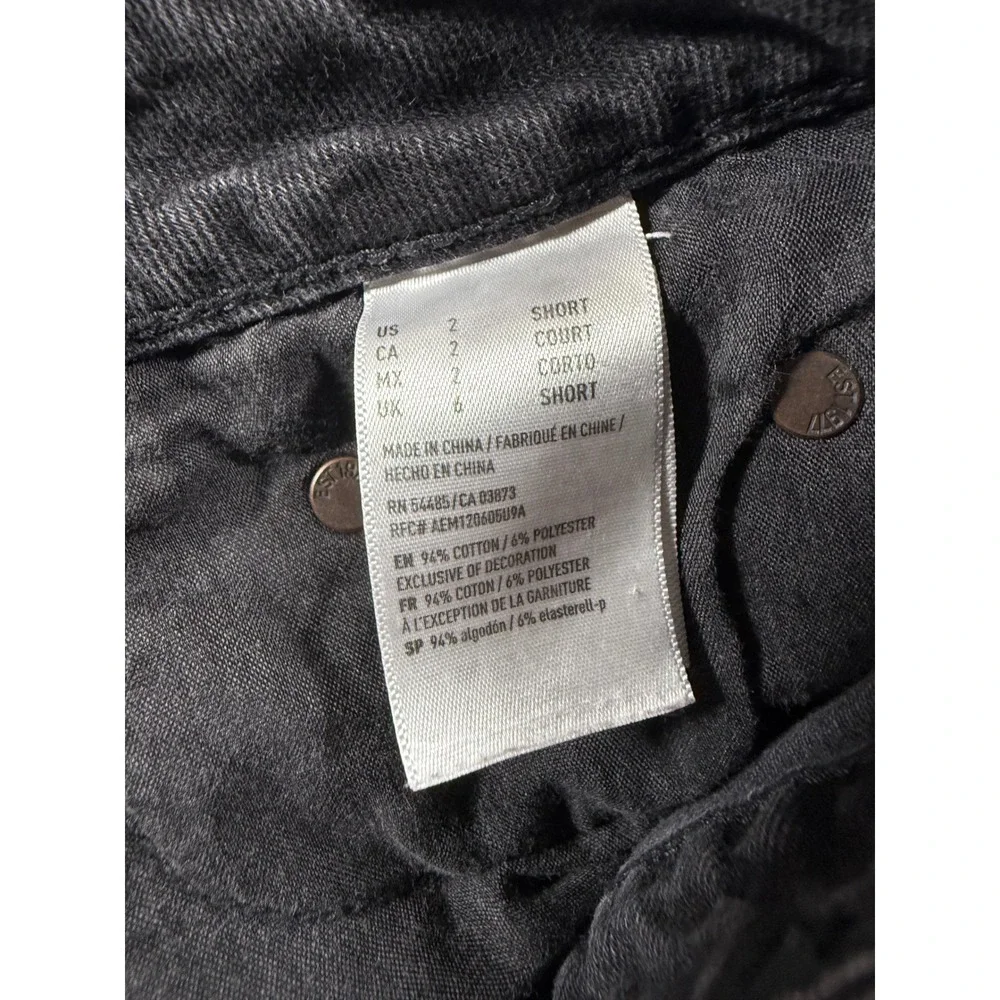 American Eagle Black Distressed Denim Mini Skirt Button Fly Raw Hem 2 Short